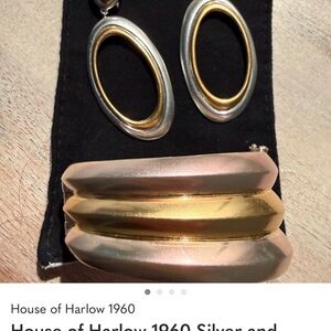 House of Harlow 1960 Silver and Gold Oval Earrings